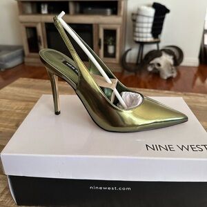 Nine West Feather Pump Metallic Green Heels